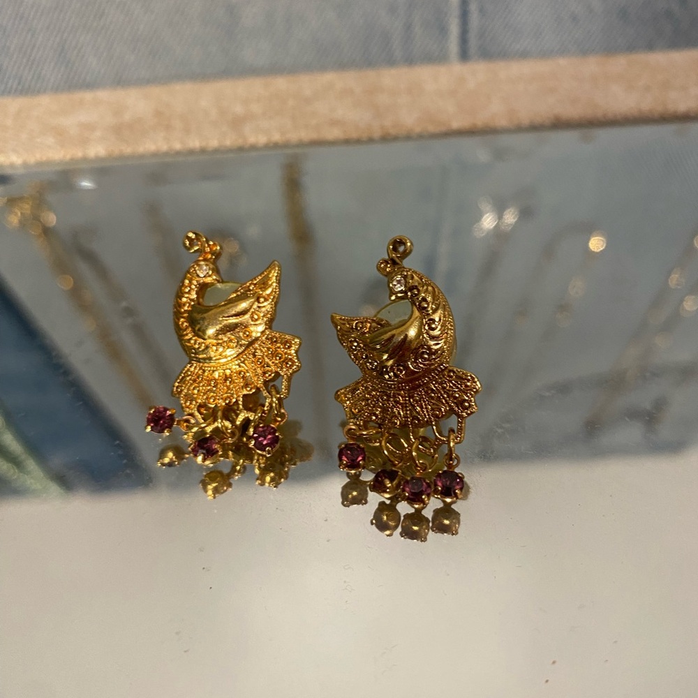 AVON Vintage Gold and Red Peacock Earrings